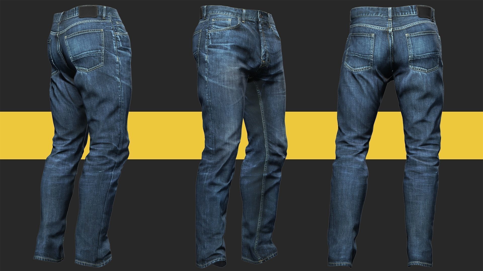 Realistic Bleu Jeans for Men Rigged Low-poly 3D model_9