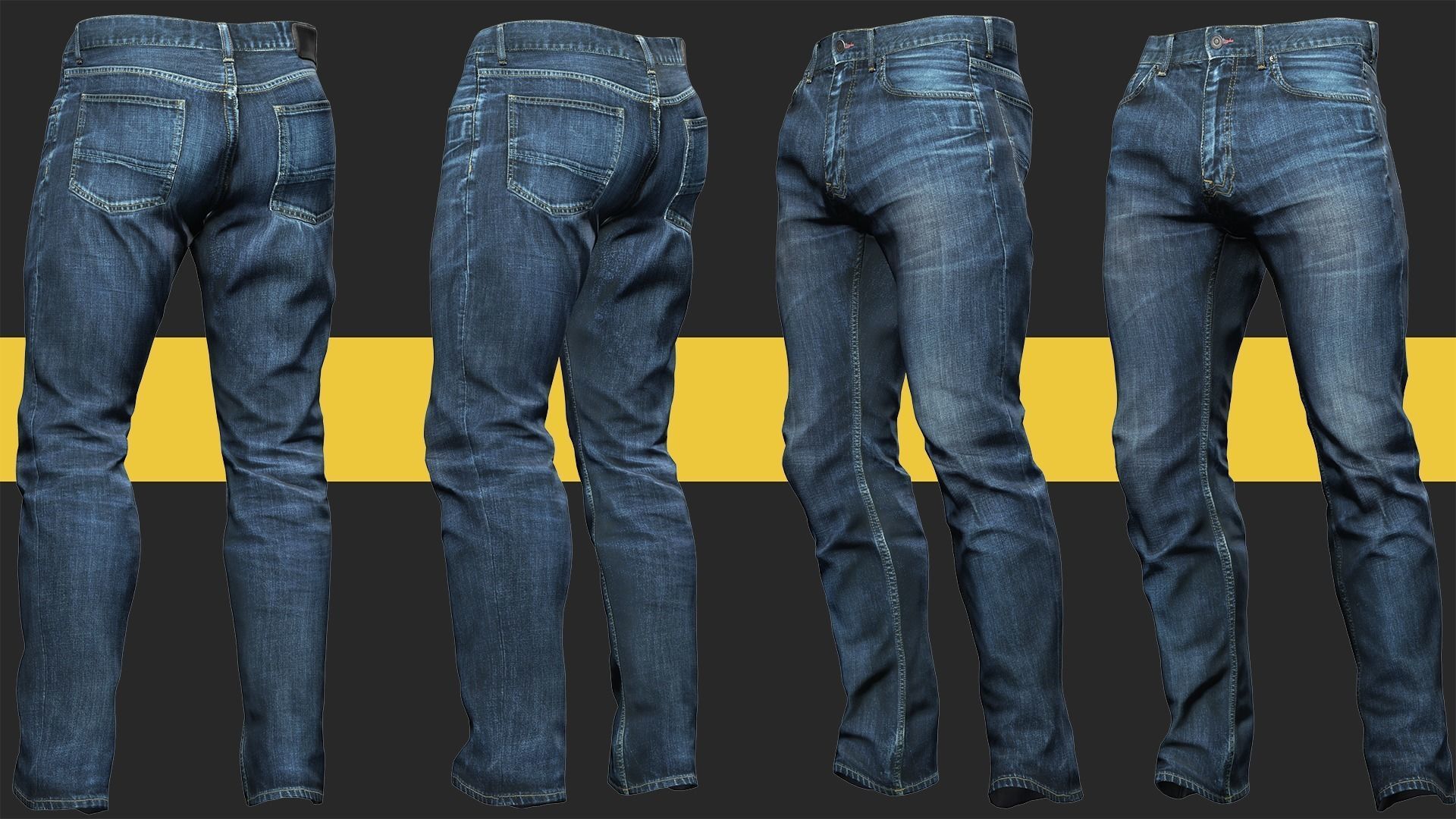 Realistic Bleu Jeans for Men Rigged Low-poly 3D model_3