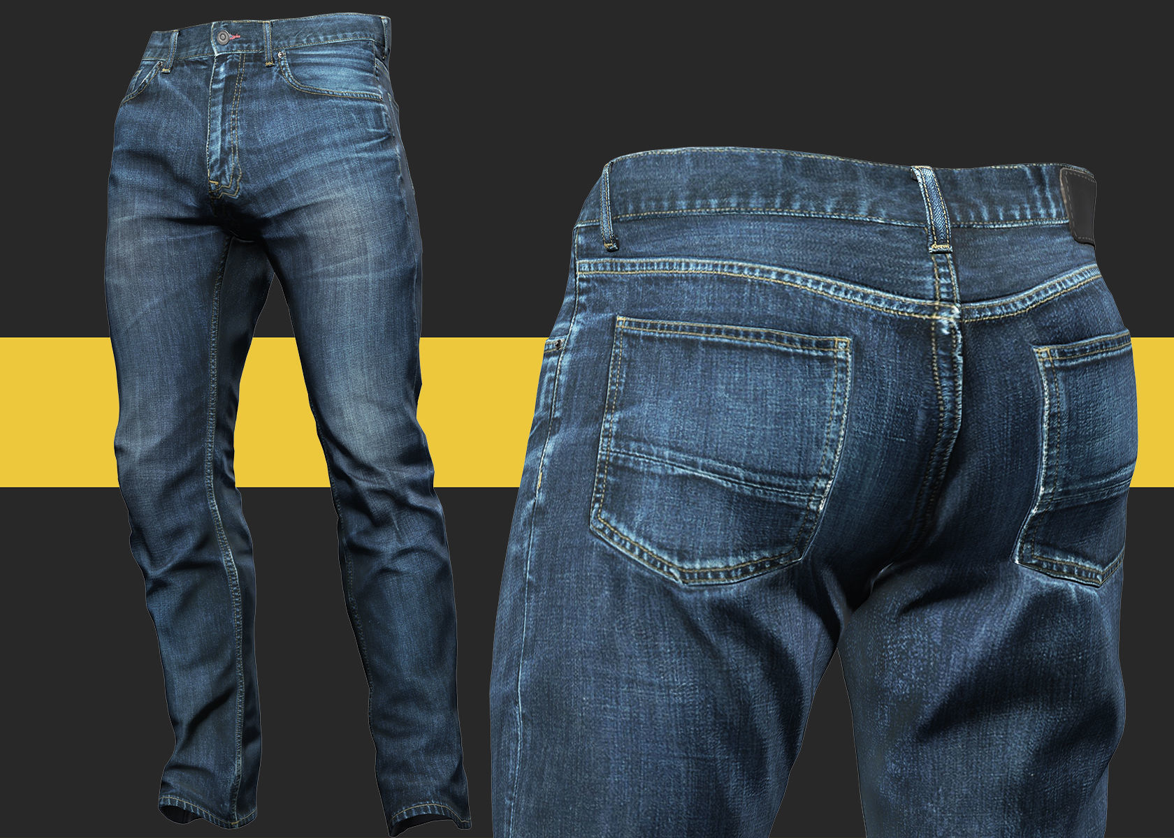 Realistic Bleu Jeans for Men Rigged Low-poly 3D model_1