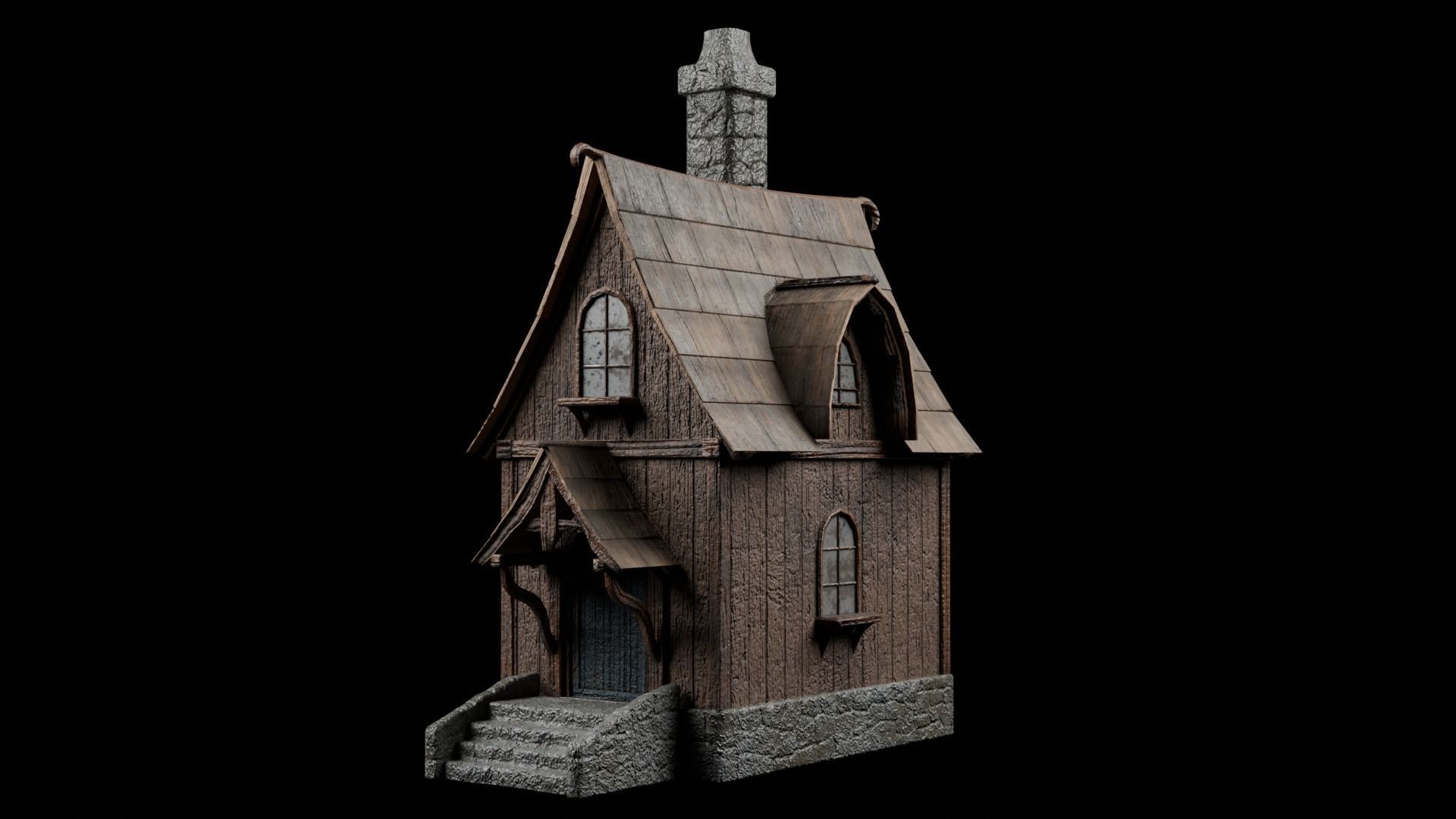 6 medieval house Low-poly 3D model_4