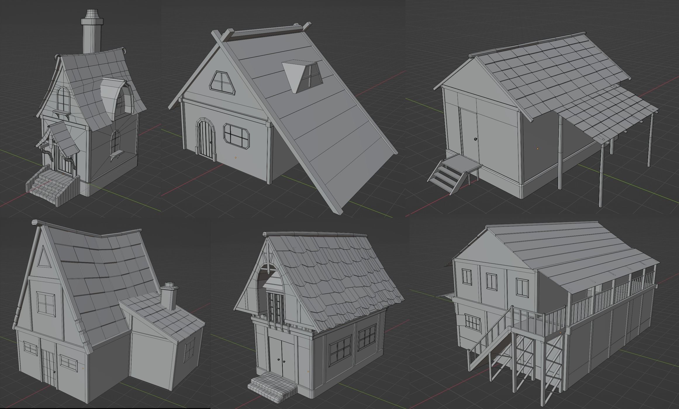 6 medieval house Low-poly 3D model_2