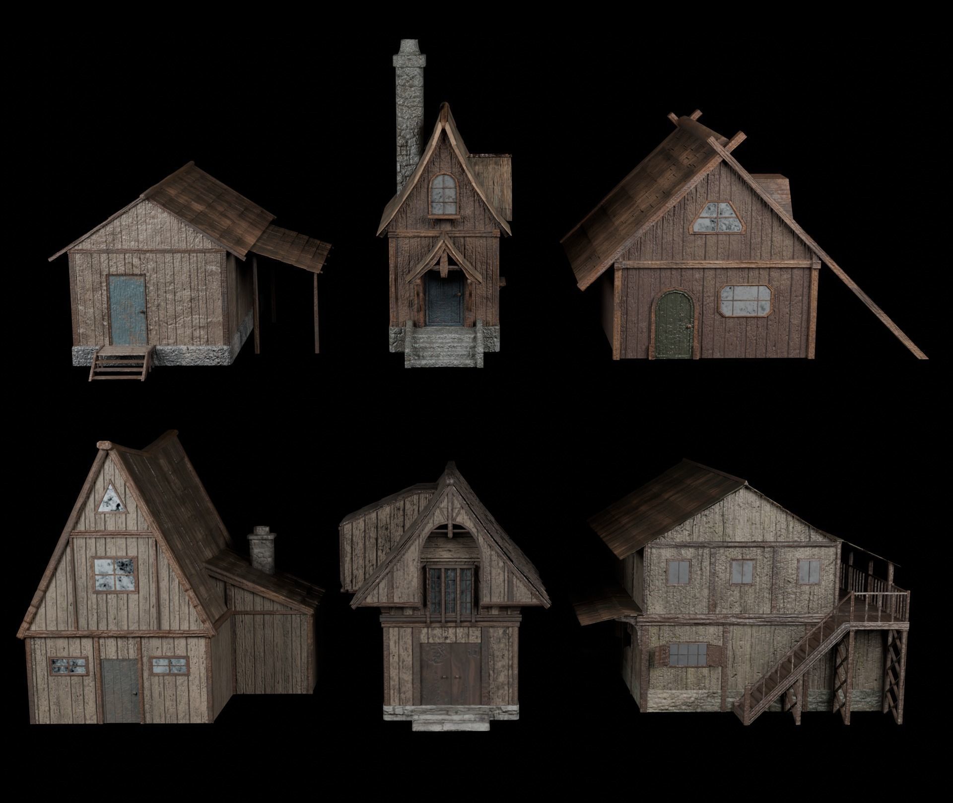 6 medieval house Low-poly 3D model_1