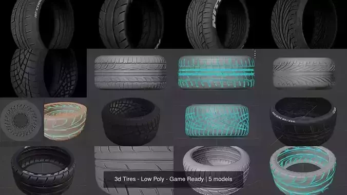 3d Tires - Low Poly - Game Ready tire champiro carrera 3D Model Collection