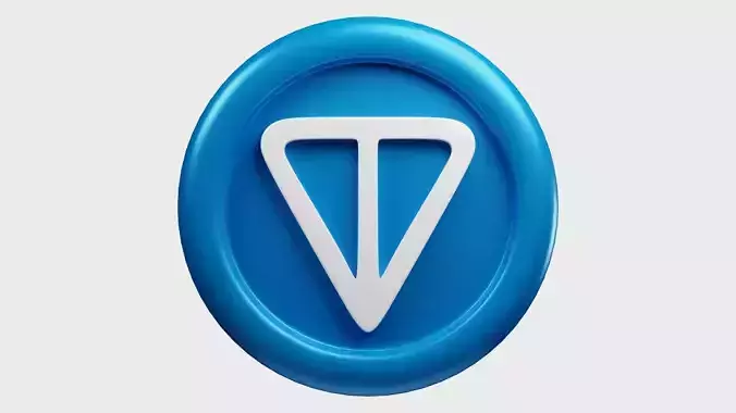 Toncoin or TON Teal Crypto Coin with cartoon style