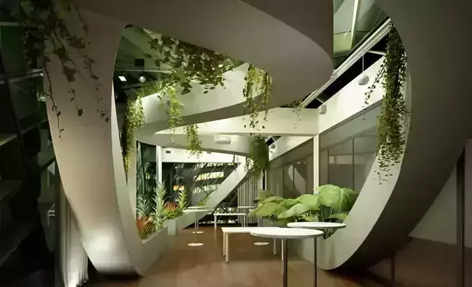 Spacious Lobby With Plants