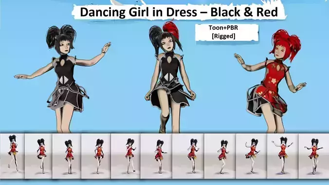 Dancing Girl in Kimono Low-poly 3D model
