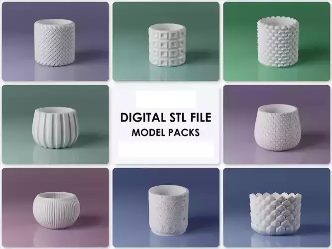 Vase pot planter pack - 8 pot flowers 3D print model