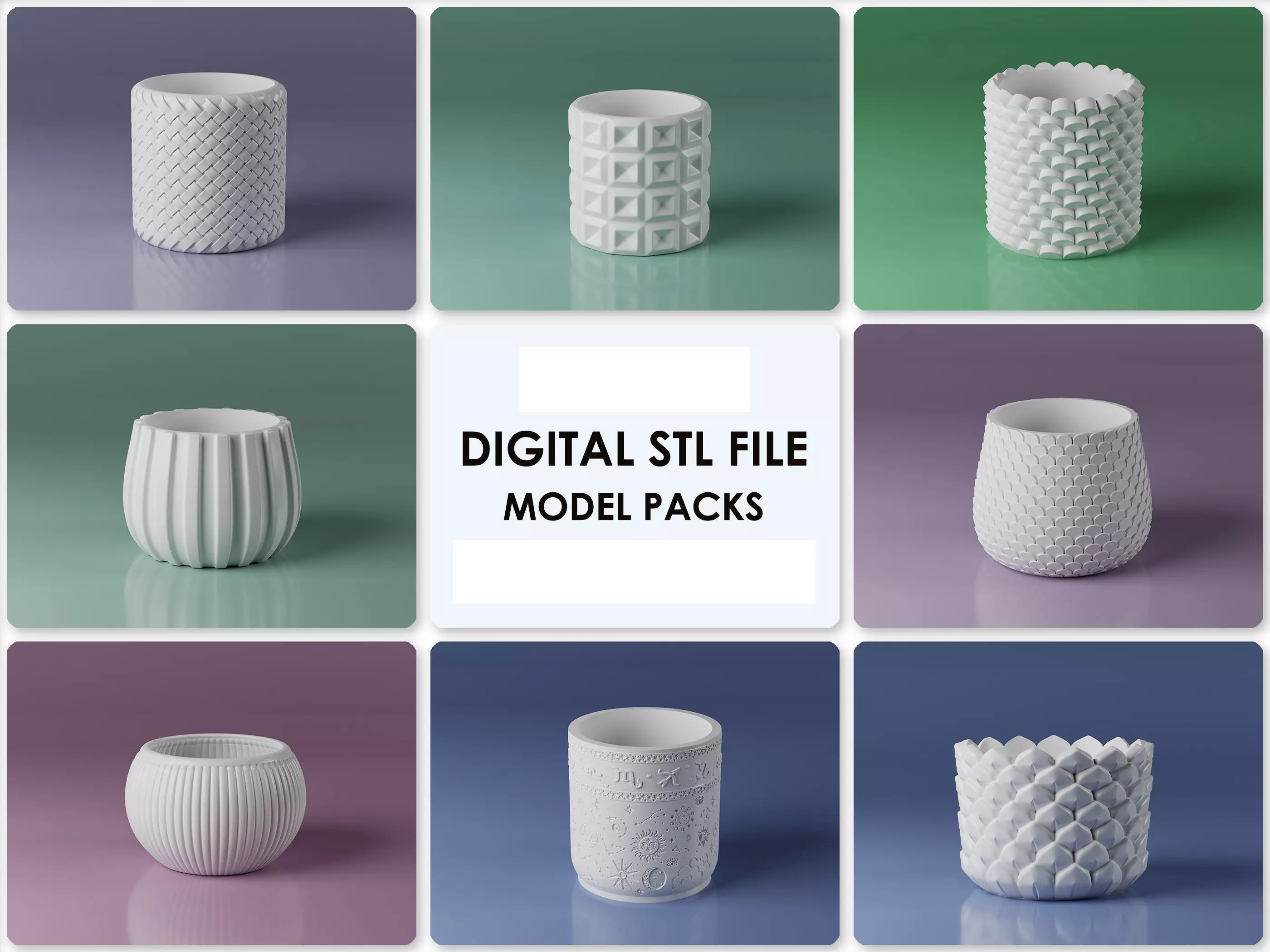 Vase pot planter pack - 8 pot flowers 3D print model_0