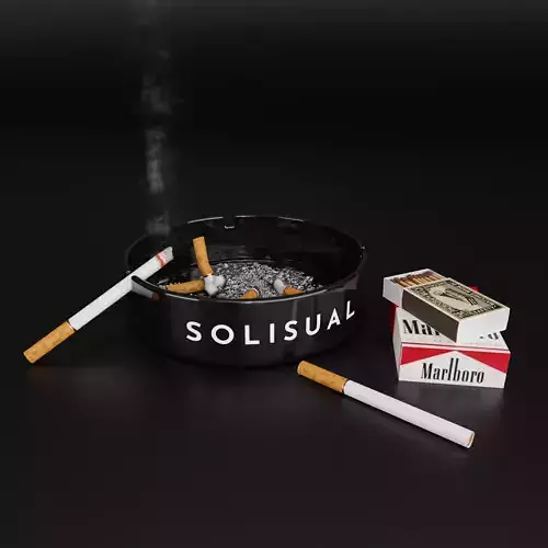 Used ashtray cigarettes box matches asset 3D model