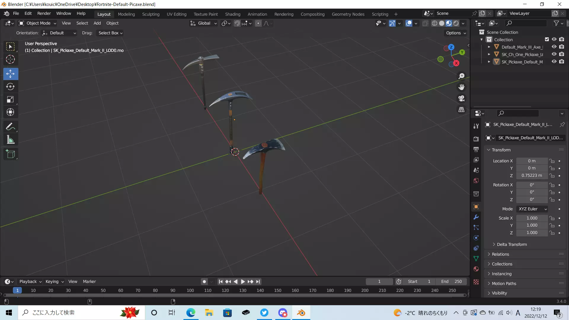 Fortnite Def pickaxes from chapter 1 to 3 Free 3D model_0