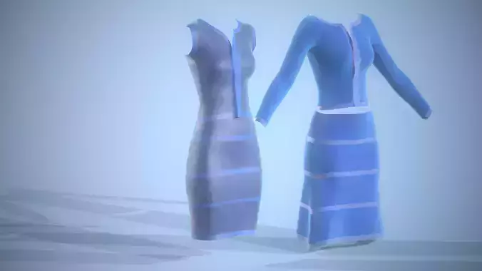 2 dresses with skirt  for charact Low-poly 3D model