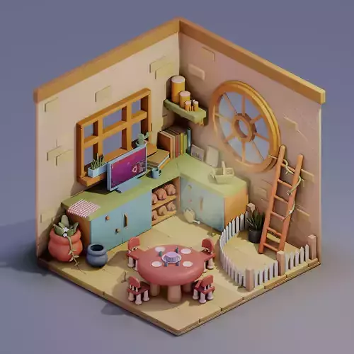 Diorama house with furniture in it Free 3D model