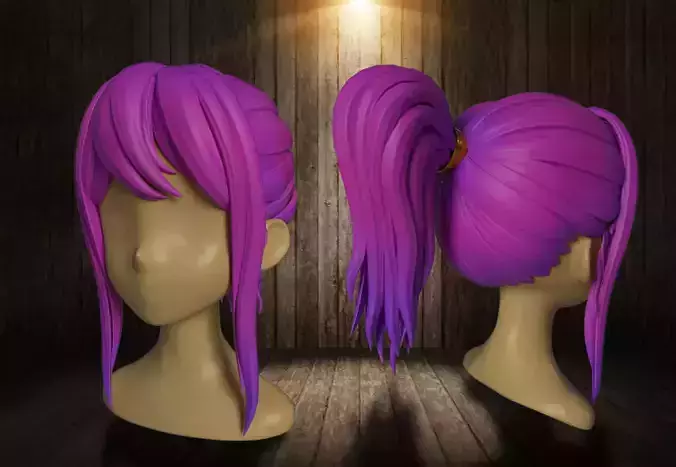 Long hair  Low-poly 3D model