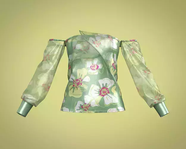 Girls wire bardot lace body in floral print 3D model