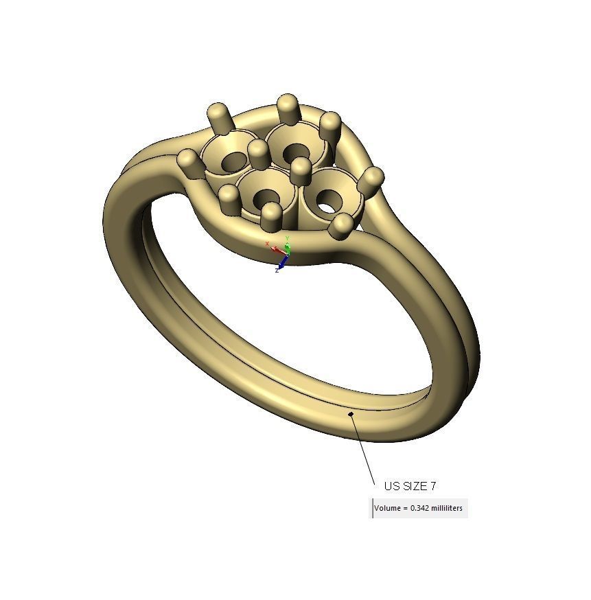  Split shank 3mm diamonds cluster ring US sizes 6 7 8 3D print model_11