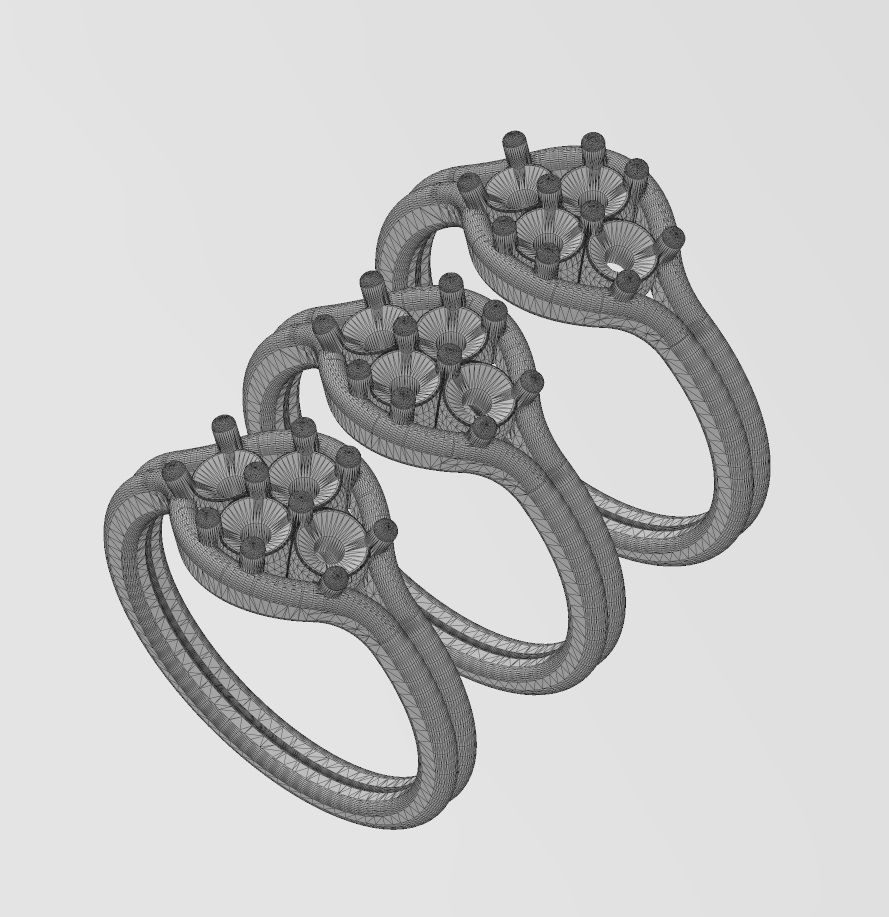  Split shank 3mm diamonds cluster ring US sizes 6 7 8 3D print model_13