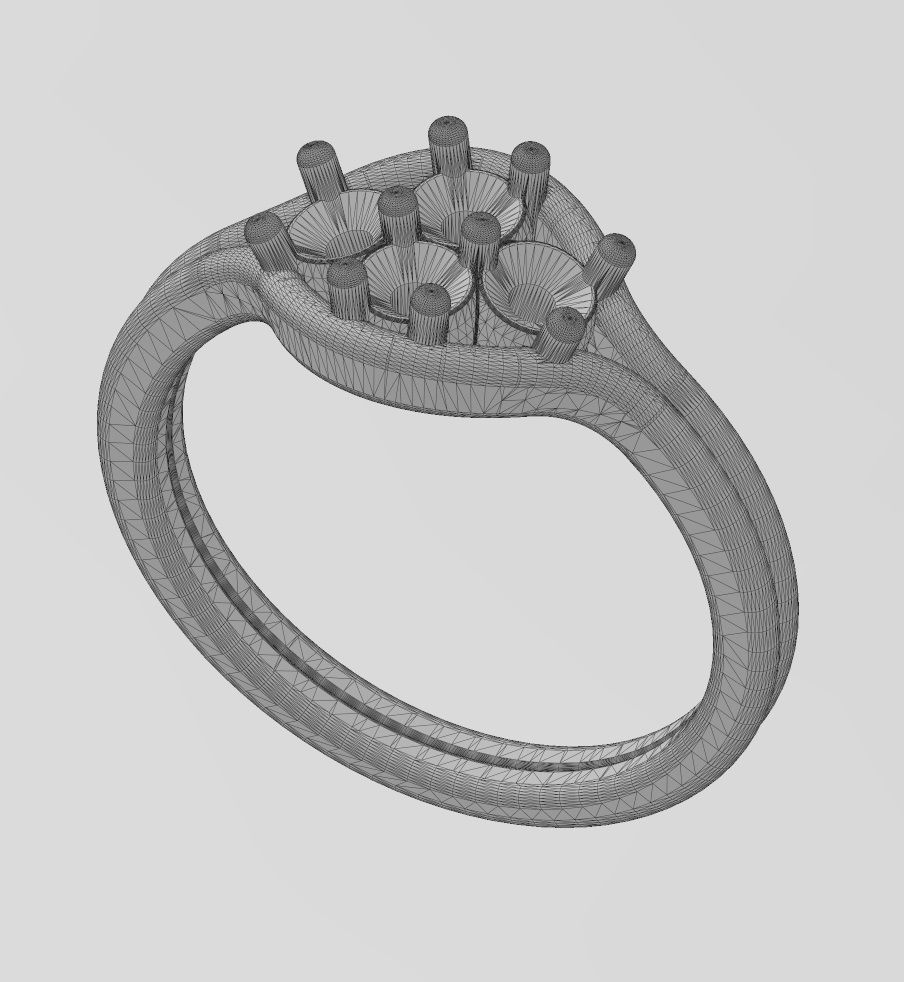  Split shank 3mm diamonds cluster ring US sizes 6 7 8 3D print model_14