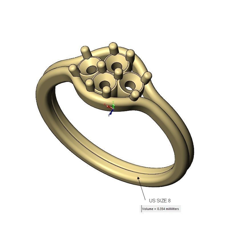  Split shank 3mm diamonds cluster ring US sizes 6 7 8 3D print model_12