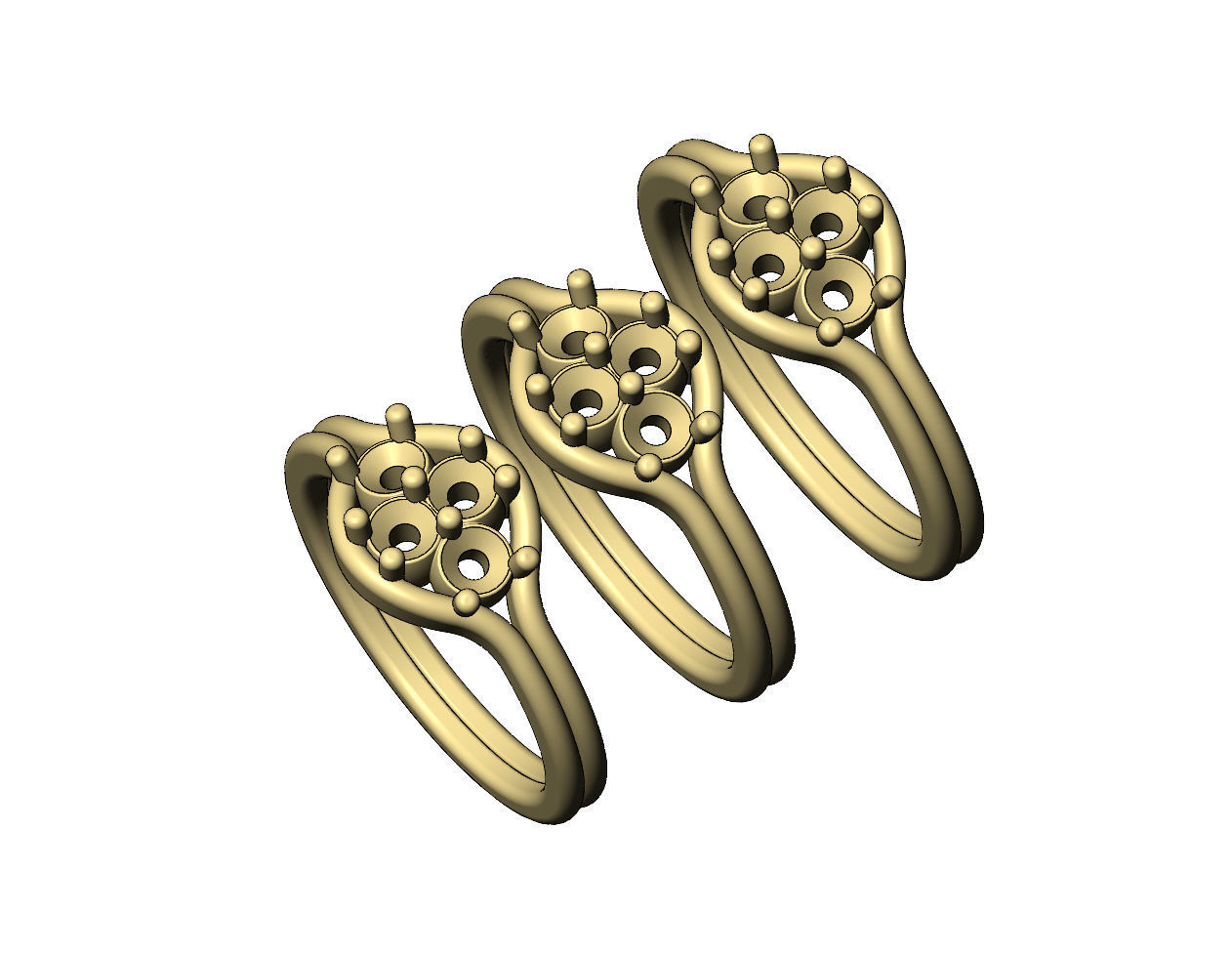  Split shank 3mm diamonds cluster ring US sizes 6 7 8 3D print model_5