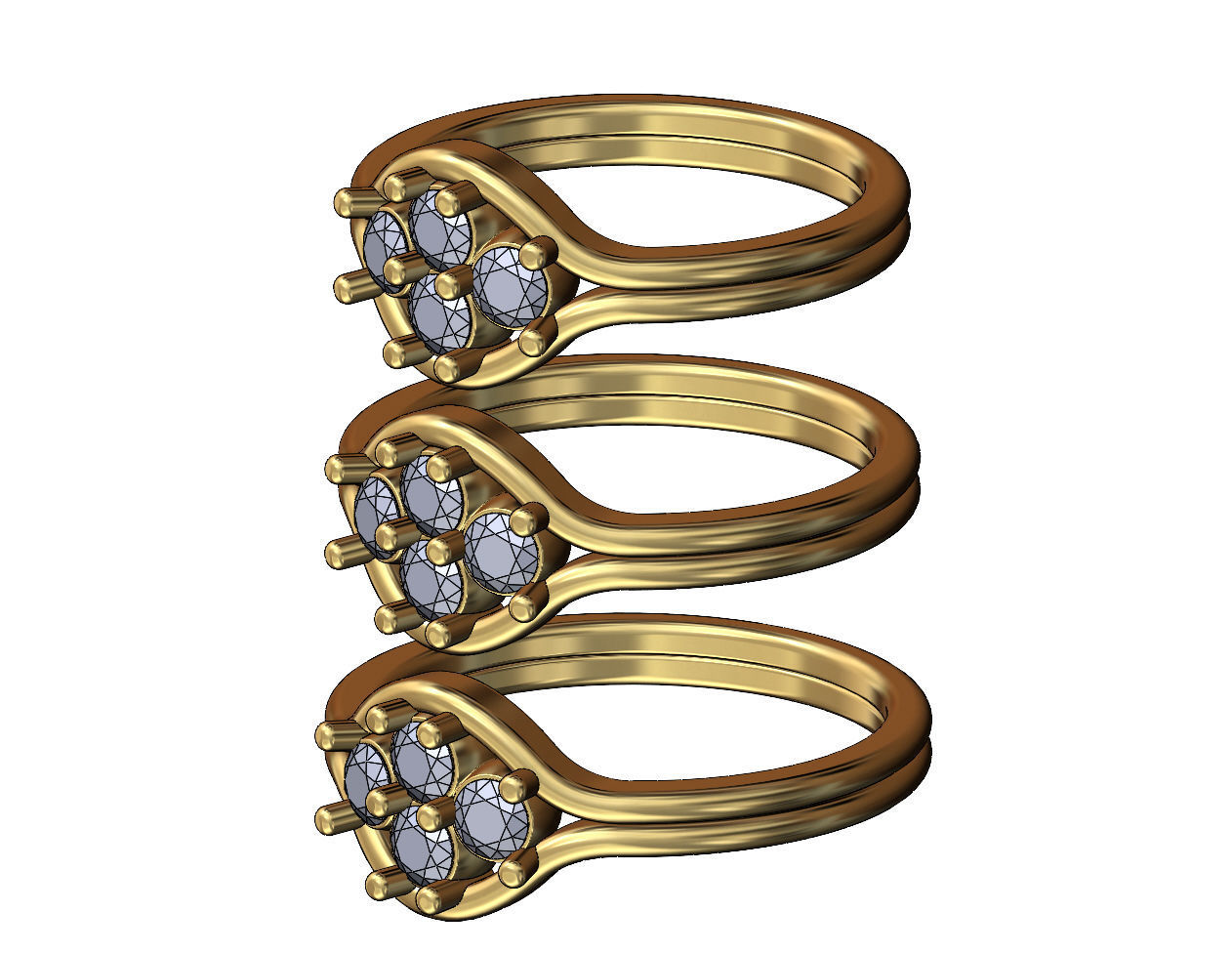  Split shank 3mm diamonds cluster ring US sizes 6 7 8 3D print model_3