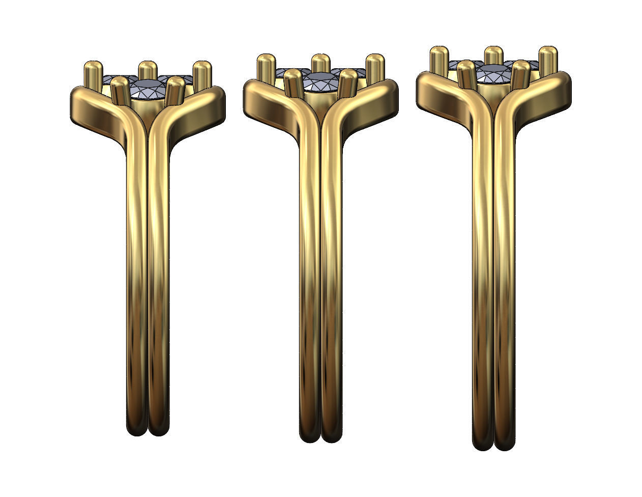  Split shank 3mm diamonds cluster ring US sizes 6 7 8 3D print model_2