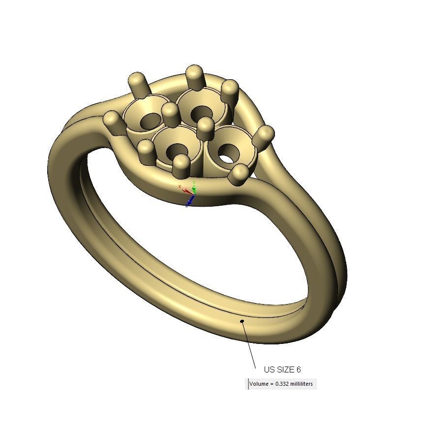  Split shank 3mm diamonds cluster ring US sizes 6 7 8 3D print model_10