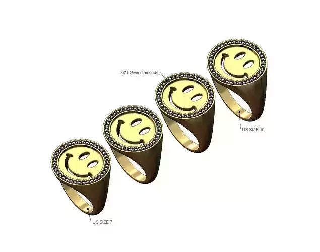 Smiley face diamond halo signet US sizes 7to10
