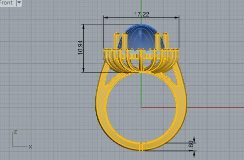 Oval Stone French Pave Ring 3411 3D print model 3D print model_5