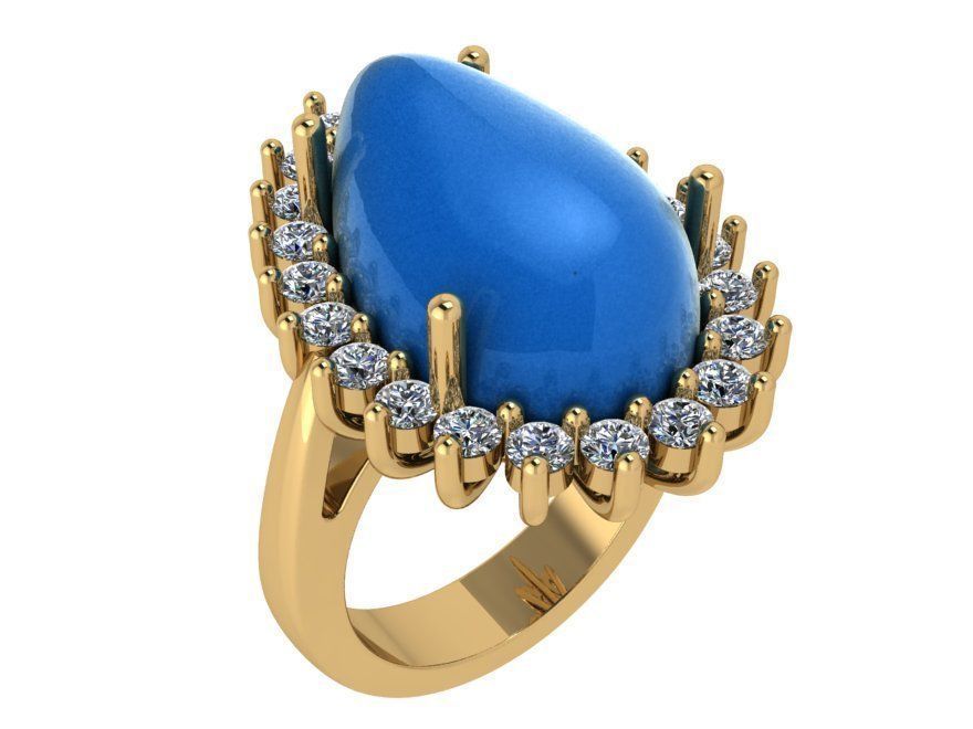 Oval Stone French Pave Ring 3411 3D print model 3D print model_1