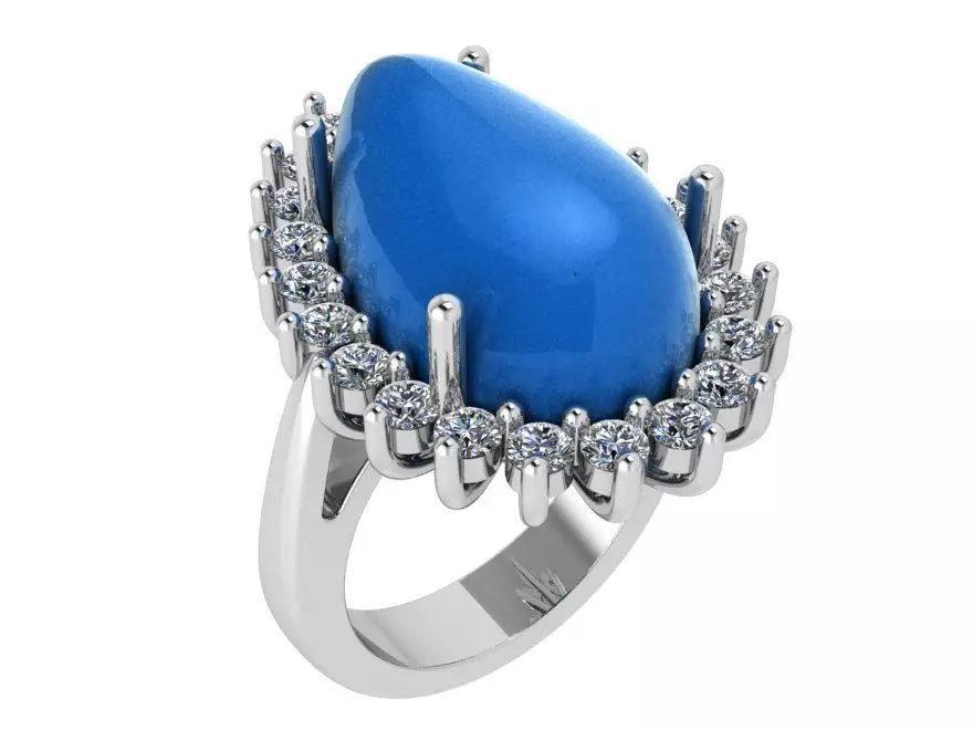 Oval Stone French Pave Ring 3411 3D print model 3D print model_0