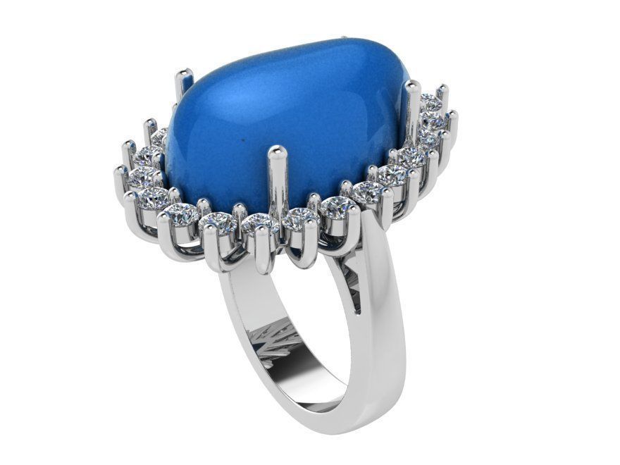 Oval Stone French Pave Ring 3411 3D print model 3D print model_2