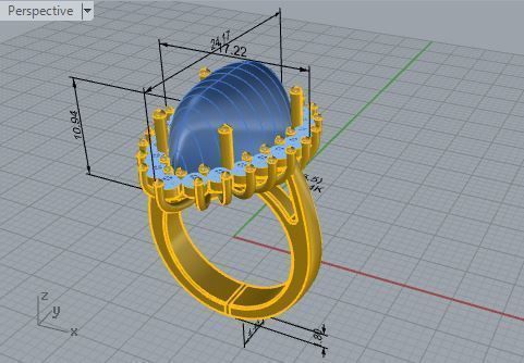 Oval Stone French Pave Ring 3411 3D print model 3D print model_7