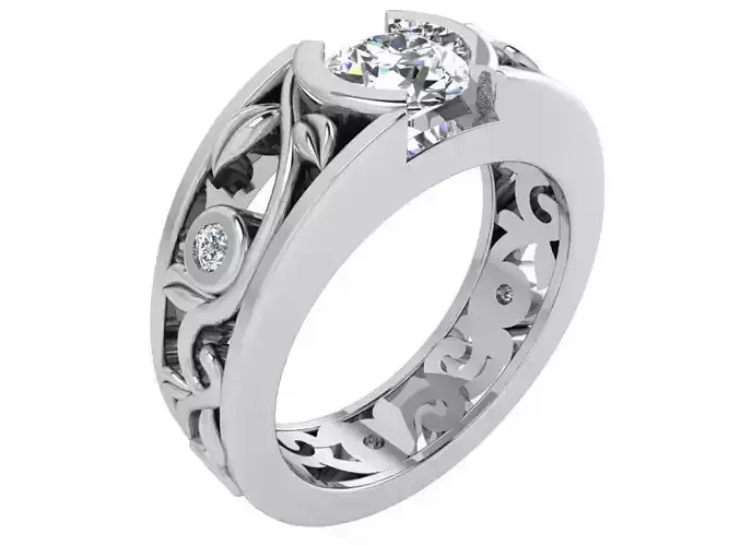 Round Diamond Engraved Ring  3415 3D print model 