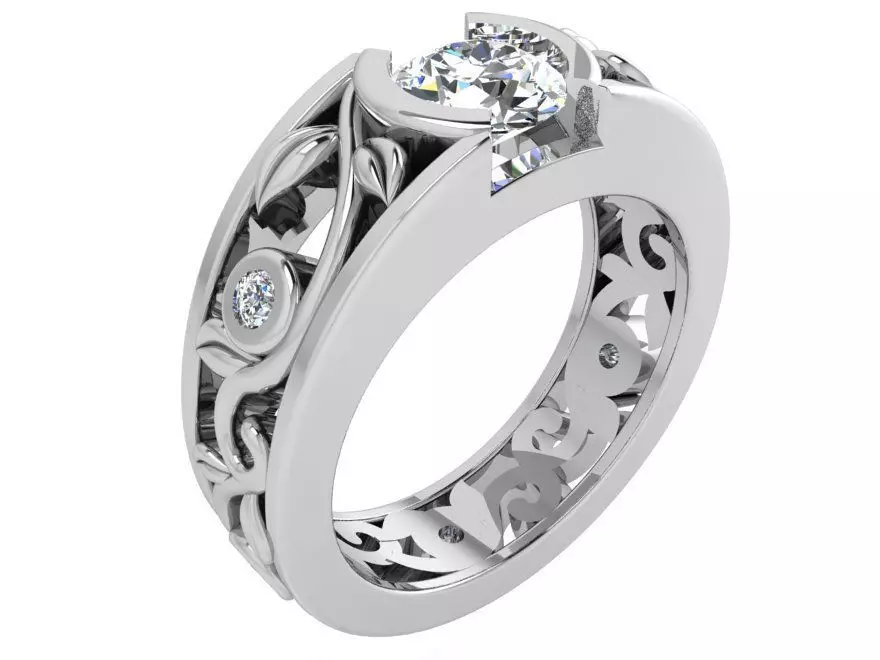 Round Diamond Engraved Ring  3415 3D print model  3D print model_0