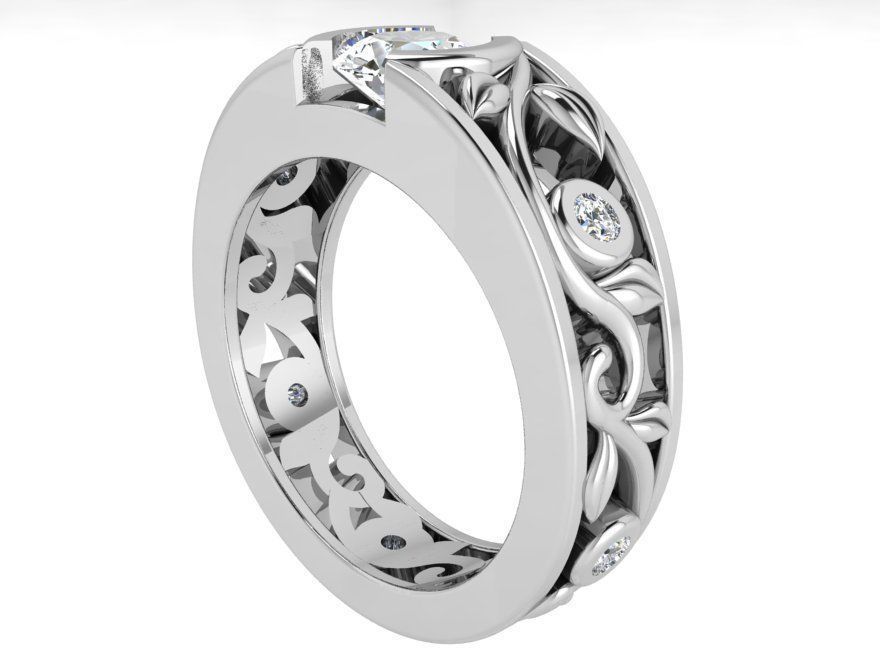 Round Diamond Engraved Ring  3415 3D print model  3D print model_2