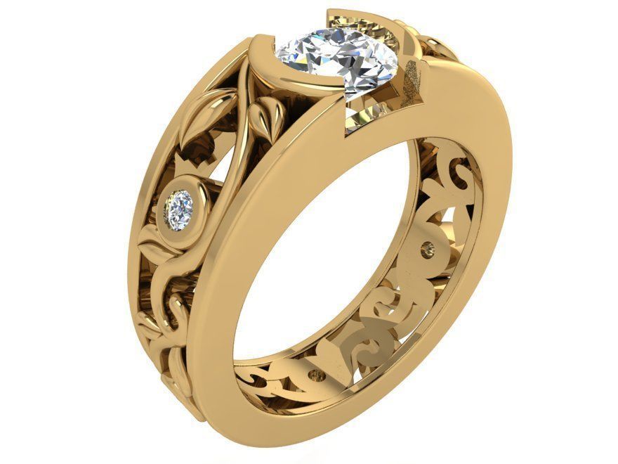 Round Diamond Engraved Ring  3415 3D print model  3D print model_1