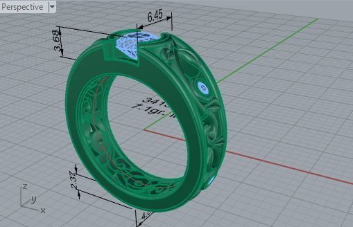 Round Diamond Engraved Ring  3415 3D print model  3D print model_7
