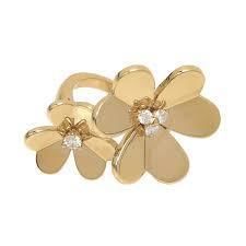 YD236 gold flower ring with diamonds 3D print model_4