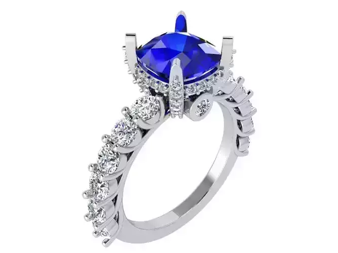Blue stone round diamond ring 3419 3D print model