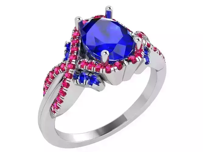 Red and blue textured diamond ring 3420 3D print model