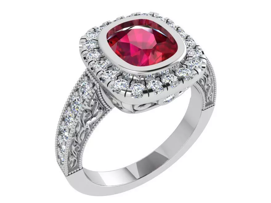 Gallant red stone diamond ring 3422 3D print model 3D print model_0