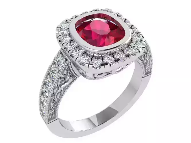 Gallant red stone diamond ring 3422 3D print model