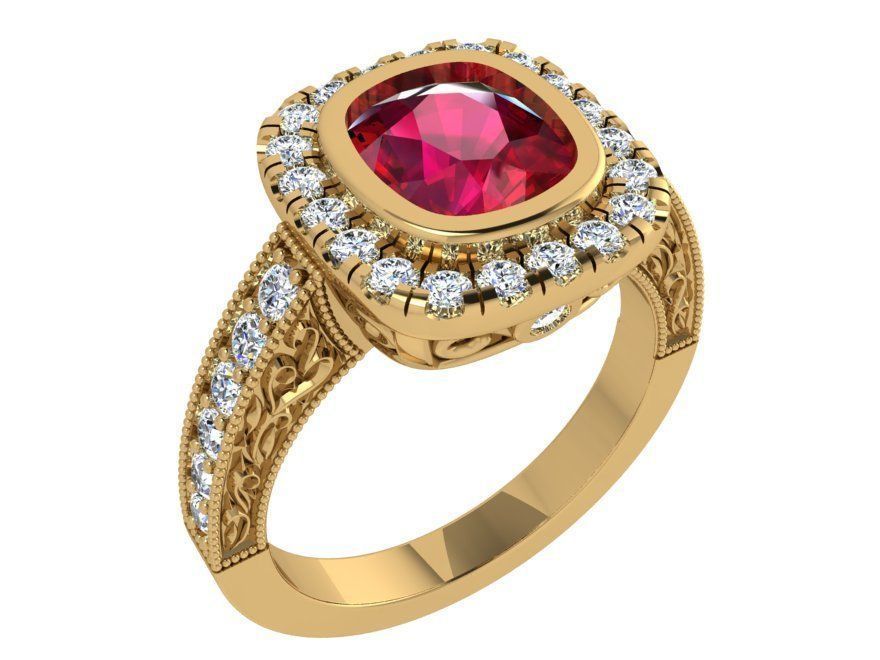 Gallant red stone diamond ring 3422 3D print model 3D print model_1