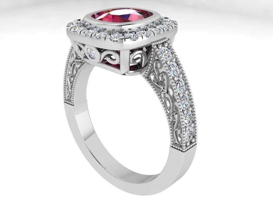 Gallant red stone diamond ring 3422 3D print model 3D print model_2