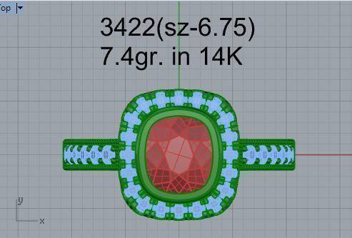 Gallant red stone diamond ring 3422 3D print model 3D print model_4