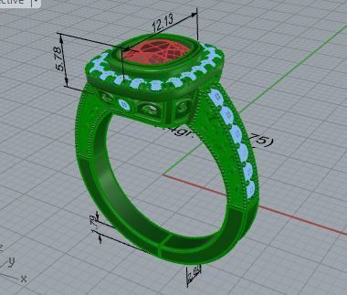 Gallant red stone diamond ring 3422 3D print model 3D print model_7