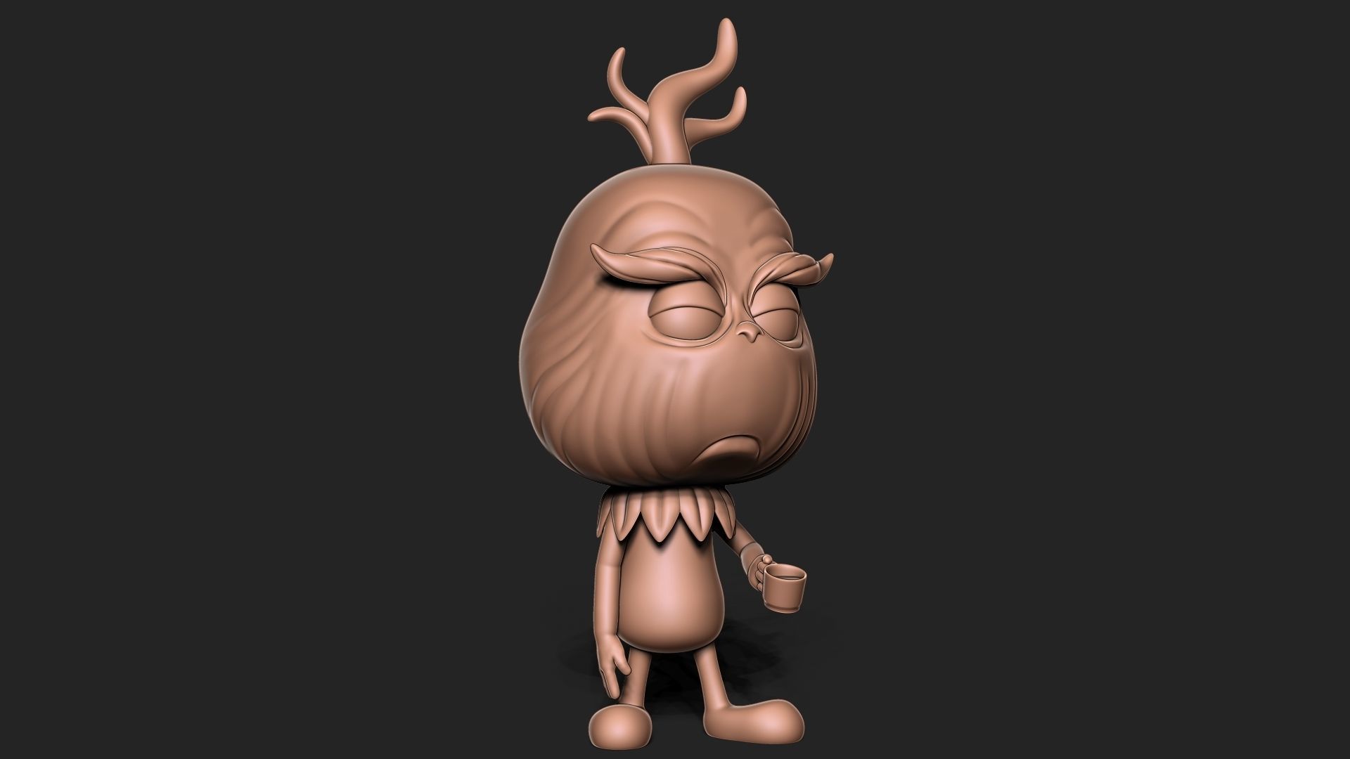 THE GRINCH cartoon character with antlers 3D print model_1