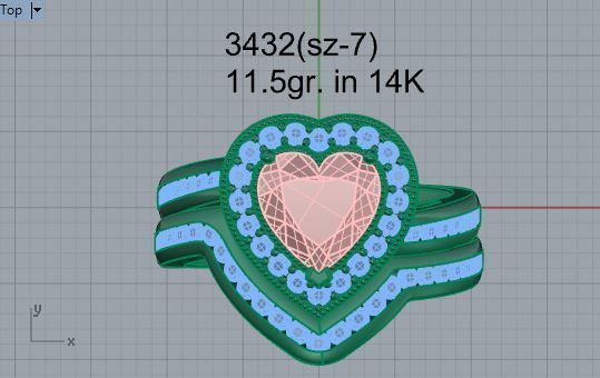 Pink stone heart diamond ring with band 3432 3D print model 3D print model_4