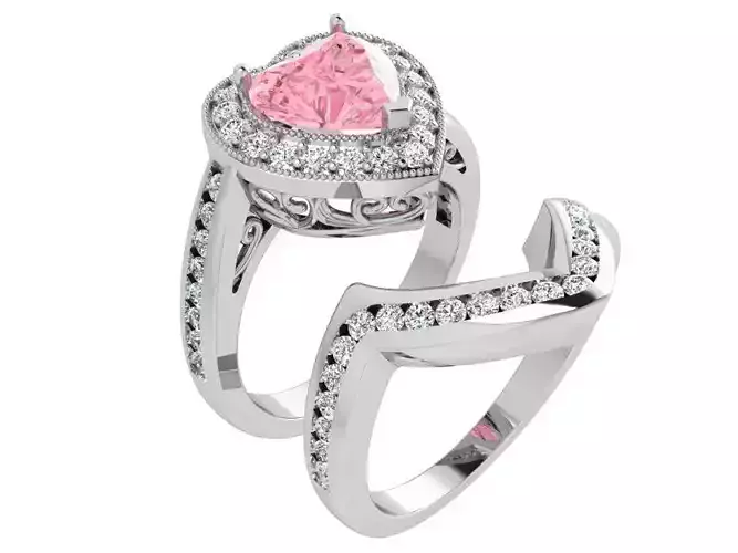 Pink stone heart diamond ring with band 3432 3D print model