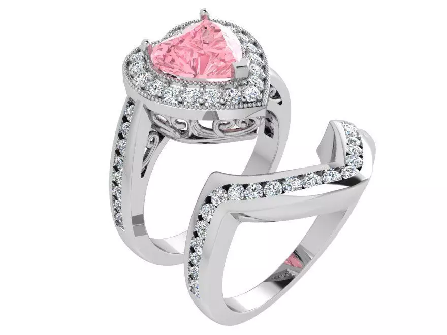 Pink stone heart diamond ring with band 3432 3D print model 3D print model_0